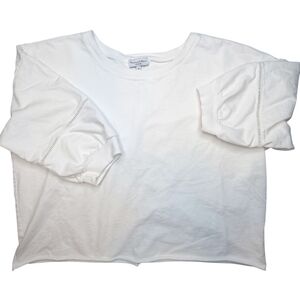 Michael Stars Cotton White Elbow Length Heavy Cotton Shirt Crochet Detail XL